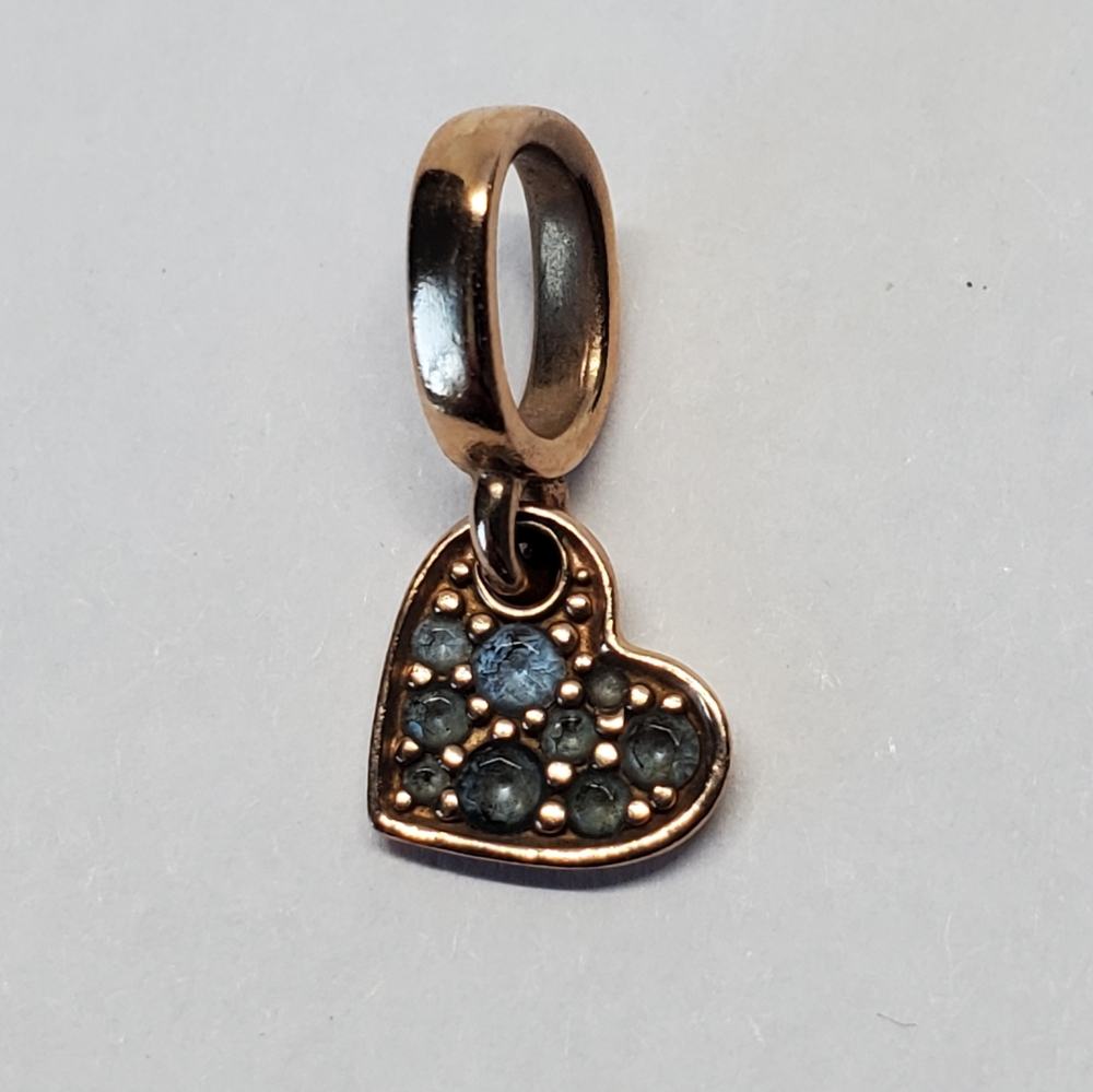 Pandora Rose Gold Plated Light Blue Crystal Tilted Heart Charm